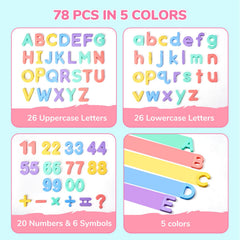 JoyCat uppercase and lowercase letters set in bright colors for recognition