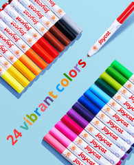 JoyCat washable markers showcase vibrant colors for classroom projects and home crafts.
