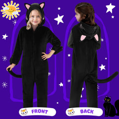 Joycover cat costume for girls with paw gloves, secure adjustable fit.