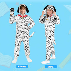 Joycover Dalmatian costume kids front zipper for quick, easy dressing.