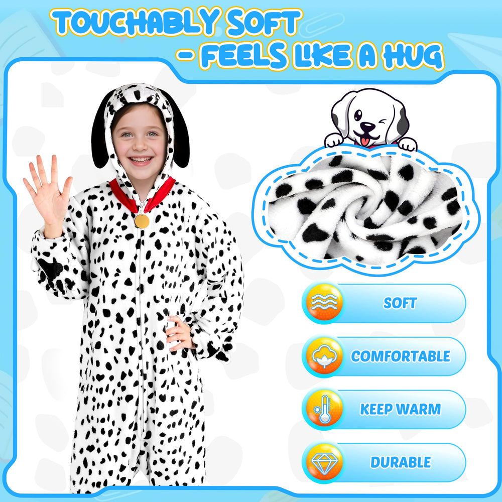 Joycover Dalmatian costume kids soft polyester fabric for comfortable all-night wear.