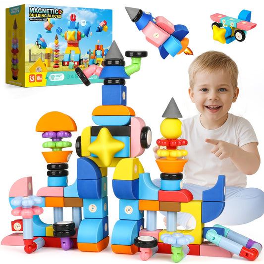 Joyfresh foam magnetic blocks for toddlers stacked to boost fine motor skills.