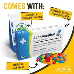 Joyful Clan prescription bag replica enhances the prank's believable, humorous reveal.