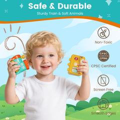 Joyful Xinghai Farm Train durable BPA-free plastic for long-lasting use.
