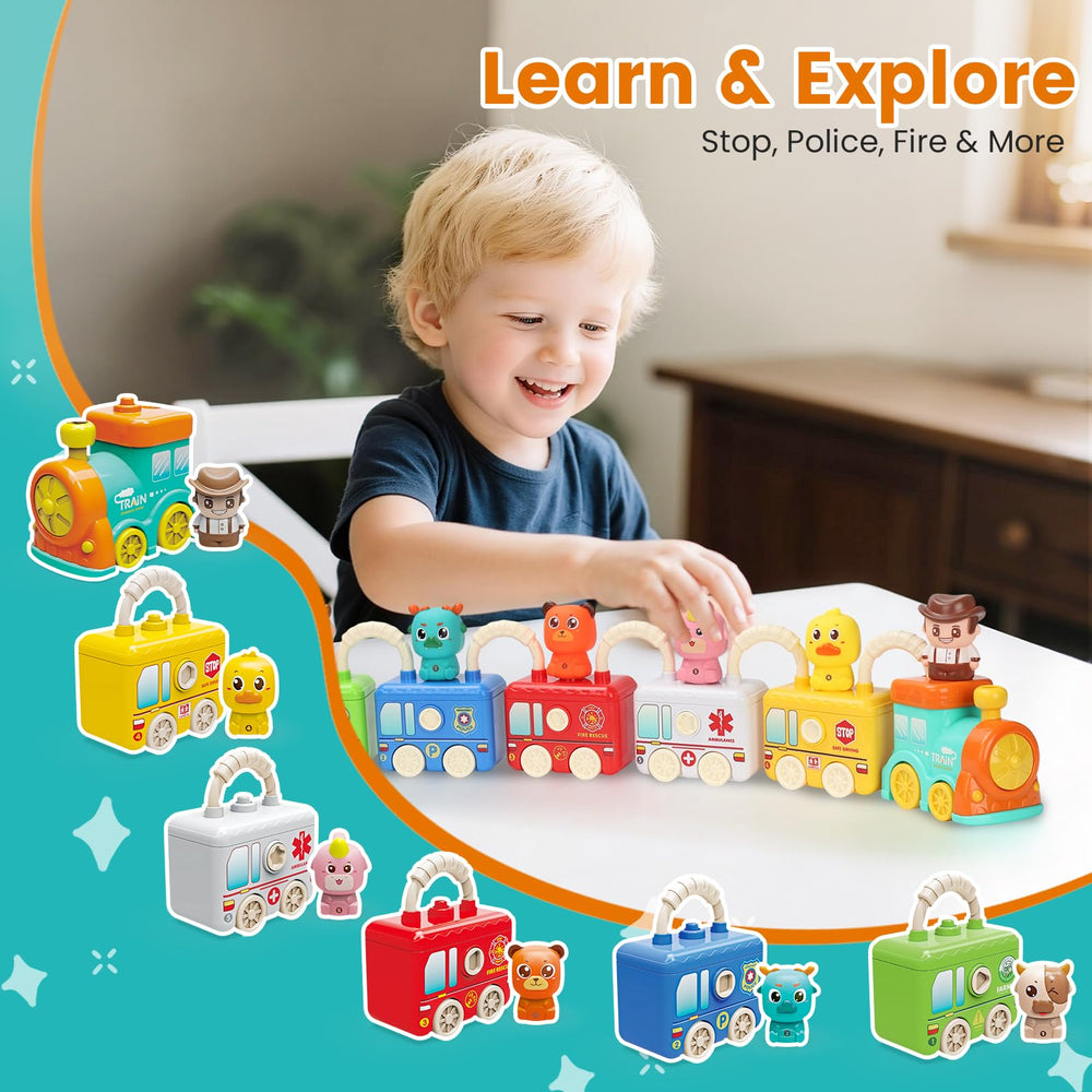 Joyful Xinghai Farm Train safety signs promote symbol recognition during pretend play.