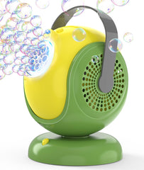 Joyfuture bubble machine performing 360-degree rotation for wide outdoor coverage.