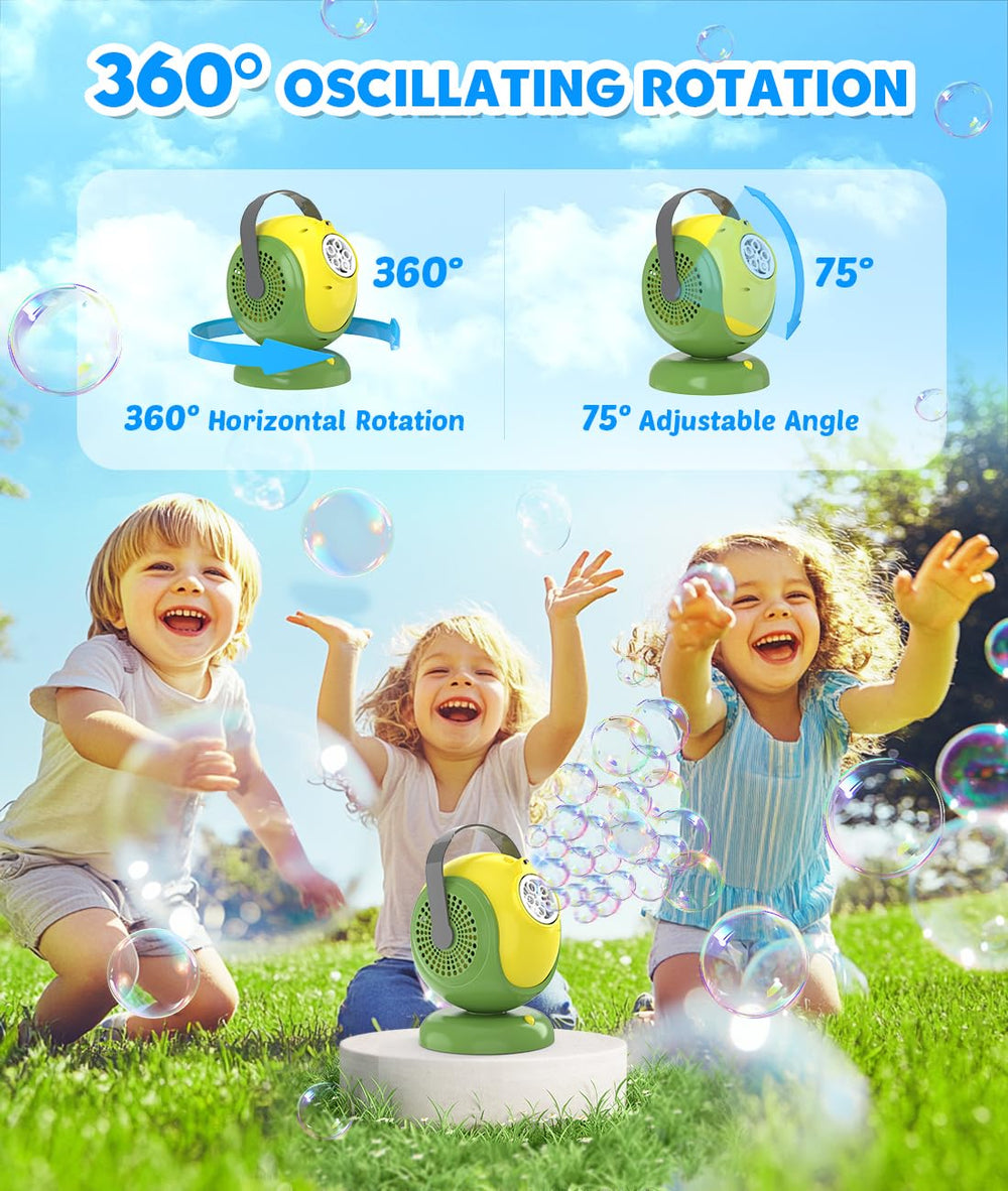Joyfuture bubble machine with LED lights adding magical glow to evening gatherings.