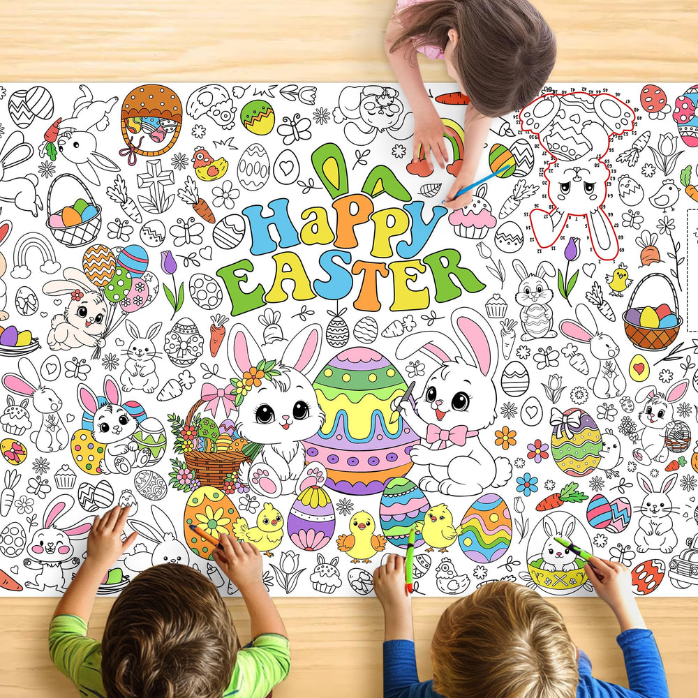 JOYGATHER Easter coloring tablecloth with bunny graphics for kids' coloring sessions.
