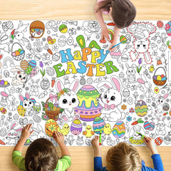 JOYGATHER Easter coloring tablecloth with bunny graphics for kids' coloring sessions.