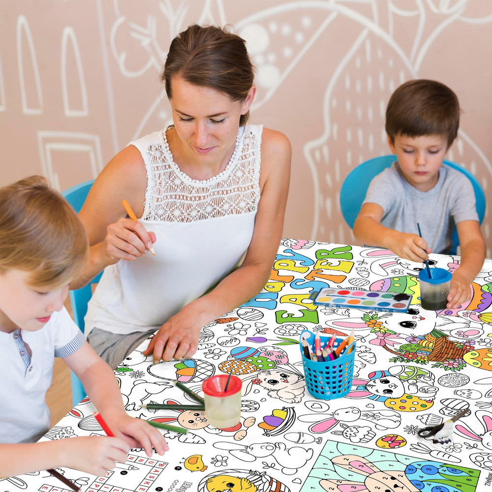JOYGATHER Easter coloring tablecloth fits most tables for group coloring sessions.