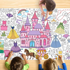 JOYGATHER Princess coloring tablecloth with castle scene for mess-free kids coloring.