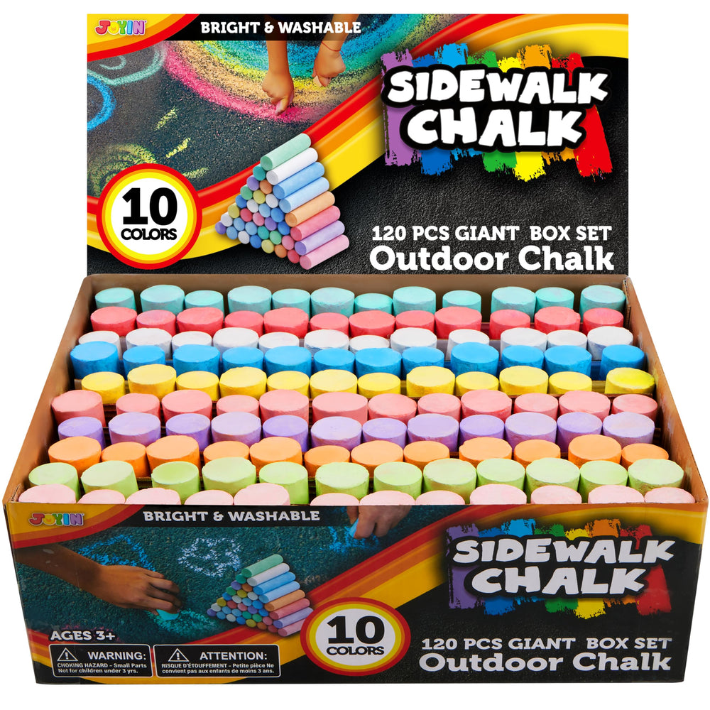 JOYIN 120-pcs sidewalk chalk set with vibrant, washable outdoor art.