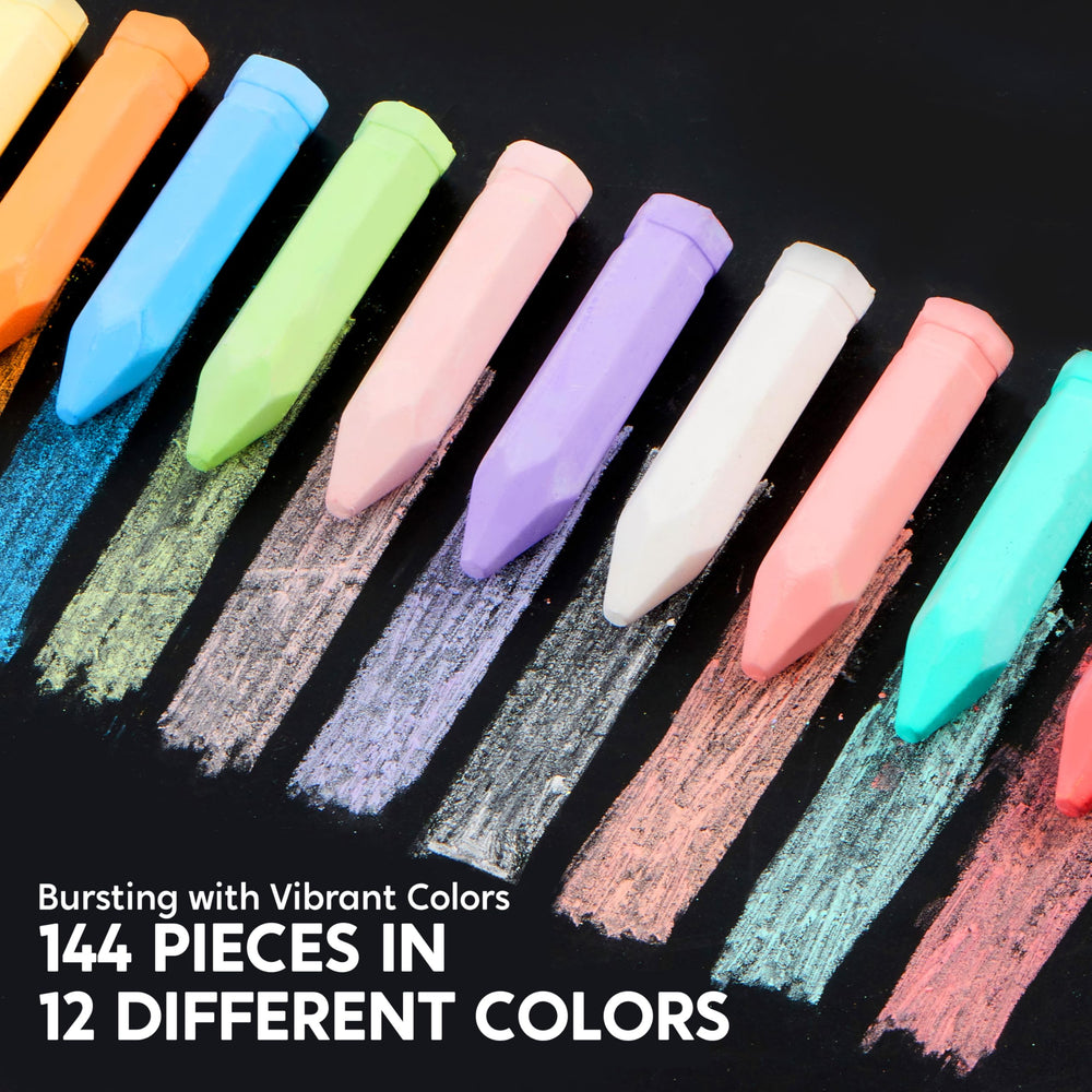 JOYIN 144-piece chalk pack ready for classroom and outdoor doodles.