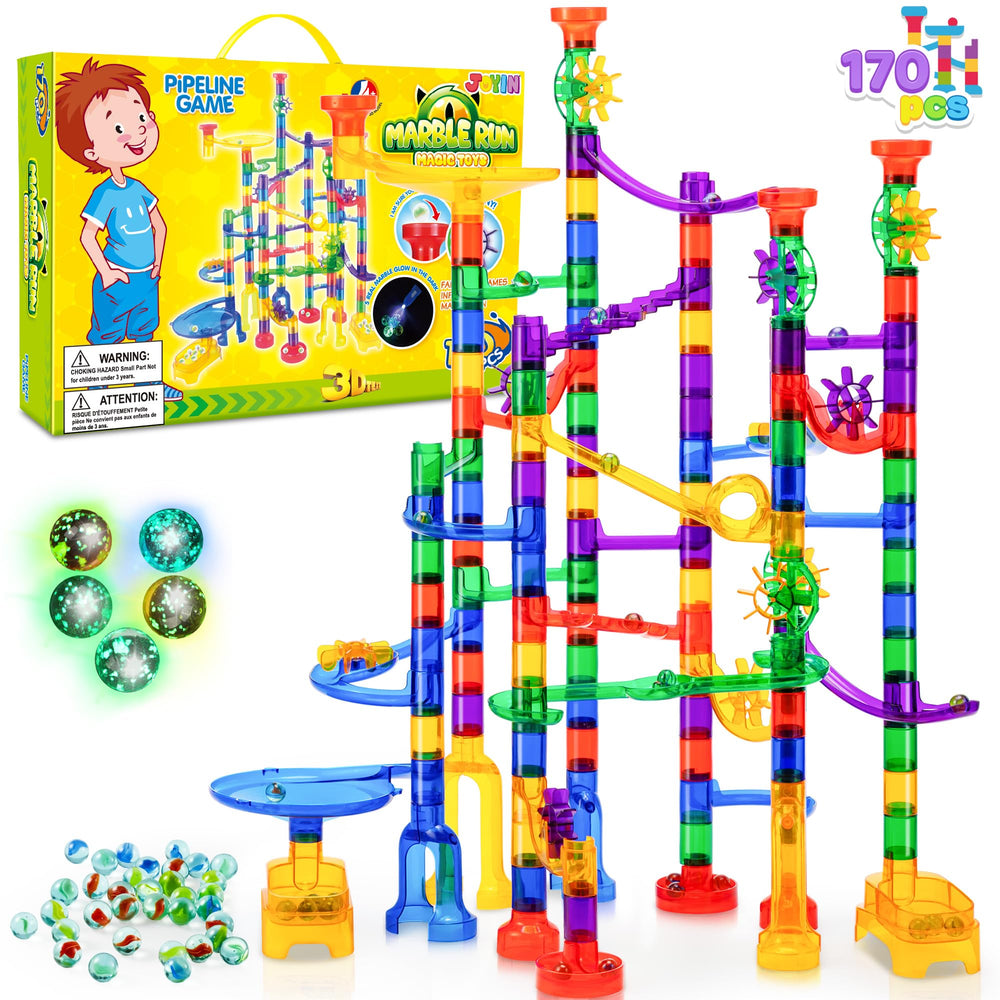 JOYIN 170pcs glowing marble run set with transparent tracks for immersive STEM play