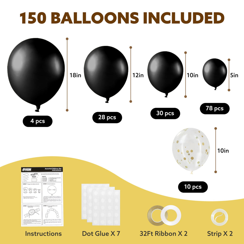 JOYIN 18-inch black balloon close-up showing matte latex finish