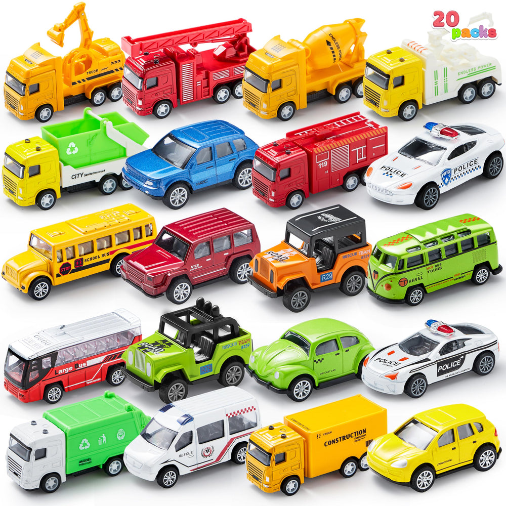 JOYIN 20-piece pull-back car set with varied designs for imaginative play