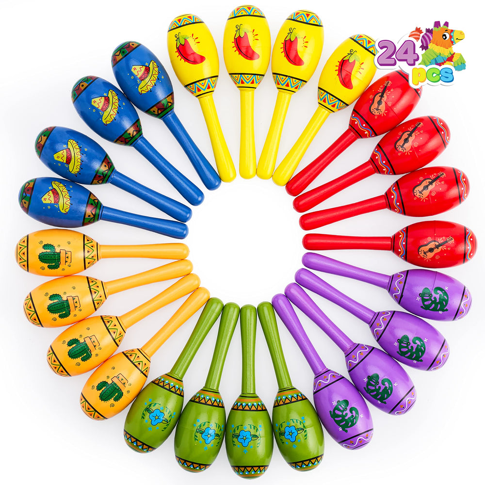 JOYIN 24 mini wooden maracas set for colorful rhythm and festive celebration.