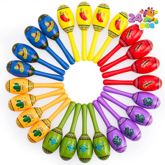JOYIN 24 mini wooden maracas set for colorful rhythm and festive celebration.