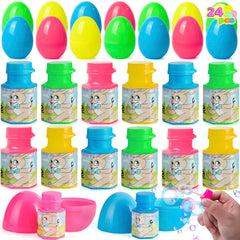 JOYIN 24-piece prefilled Easter eggs bubble wands inside, ideal for lively egg hunts.