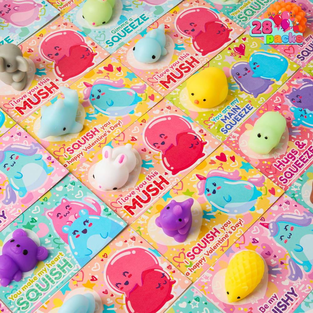 JOYIN 28-pack valentines cards with kawaii mochi squishies for classroom prizes