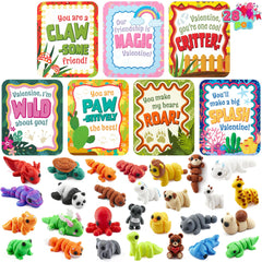 JOYIN 28-pcs mini animals with Valentine cards set for classroom gifting and inclusive sharing.