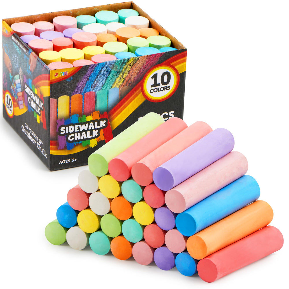 JOYIN 30-piece sidewalk chalk set in 10 colors for vibrant outdoor art