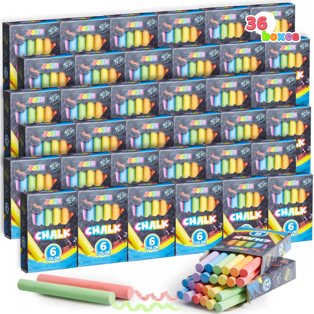Joyin 432-count mini chalk set in 36 boxes displayed for colorful classroom art