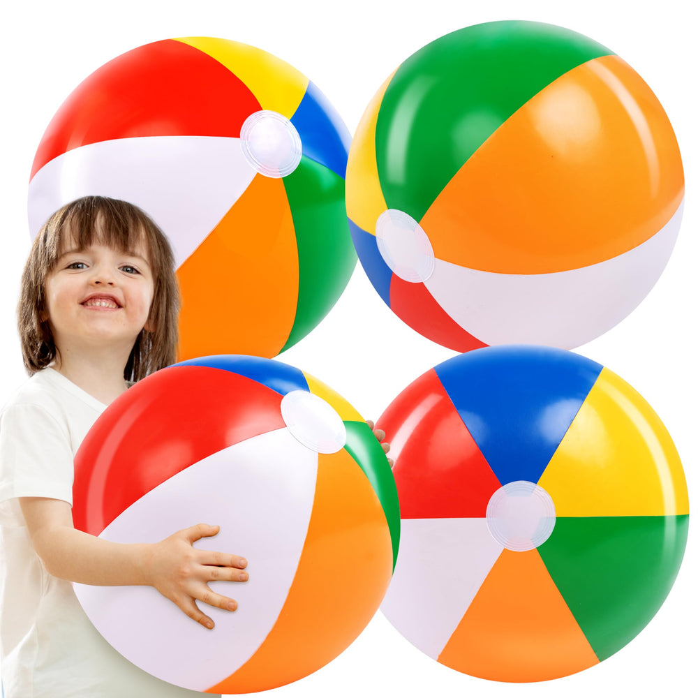 JOYIN 4-pack 20in rainbow beach ball inflated for vibrant pool play
