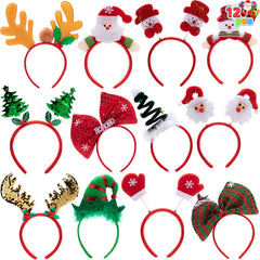 JOYIN Christmas headbands 12-pack with varied hats for festive photos and party fun