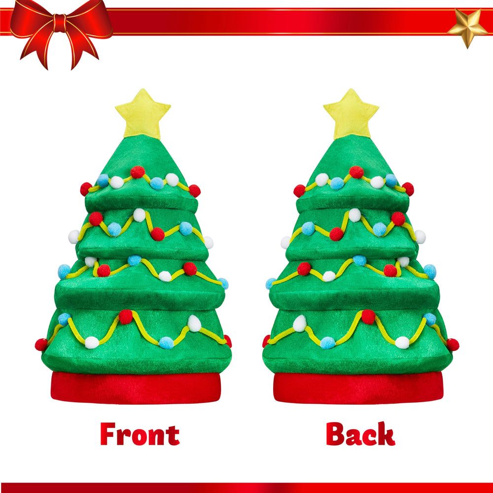 JOYIN Christmas Tree Hat close-up of 3D elements and plush pom details