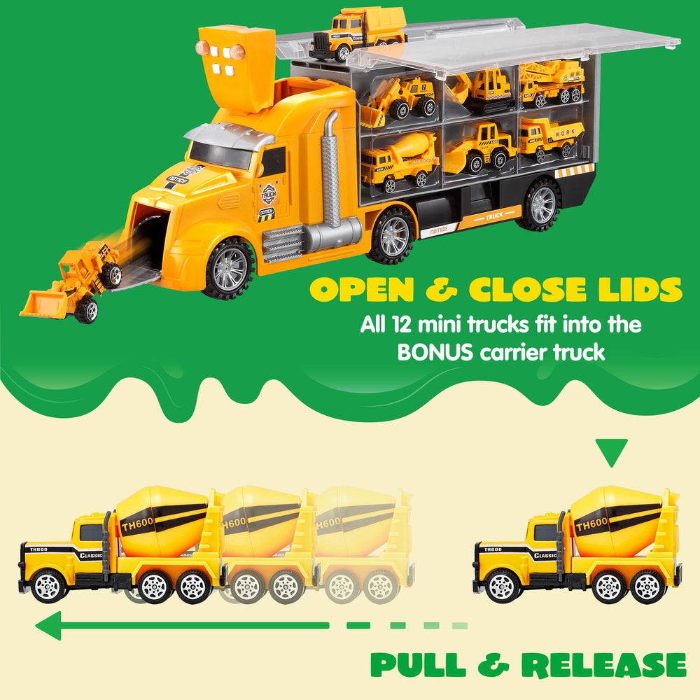 JOYIN compact trucks fit easily in small hands for portable play.