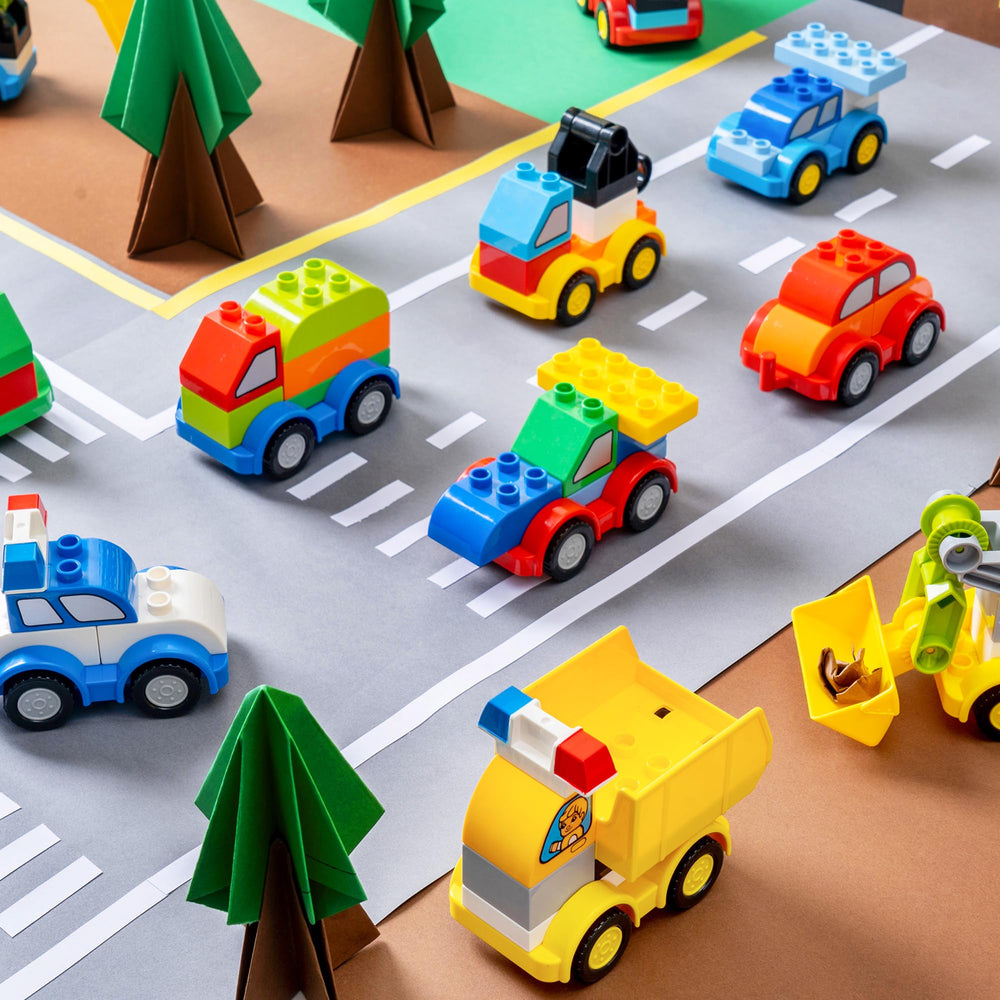 JOYIN different vehicles image shows construction trucks and police cars for imaginative play