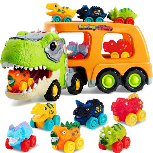 JOYIN dinosaur carrier truck with generous storage for six mini cars.