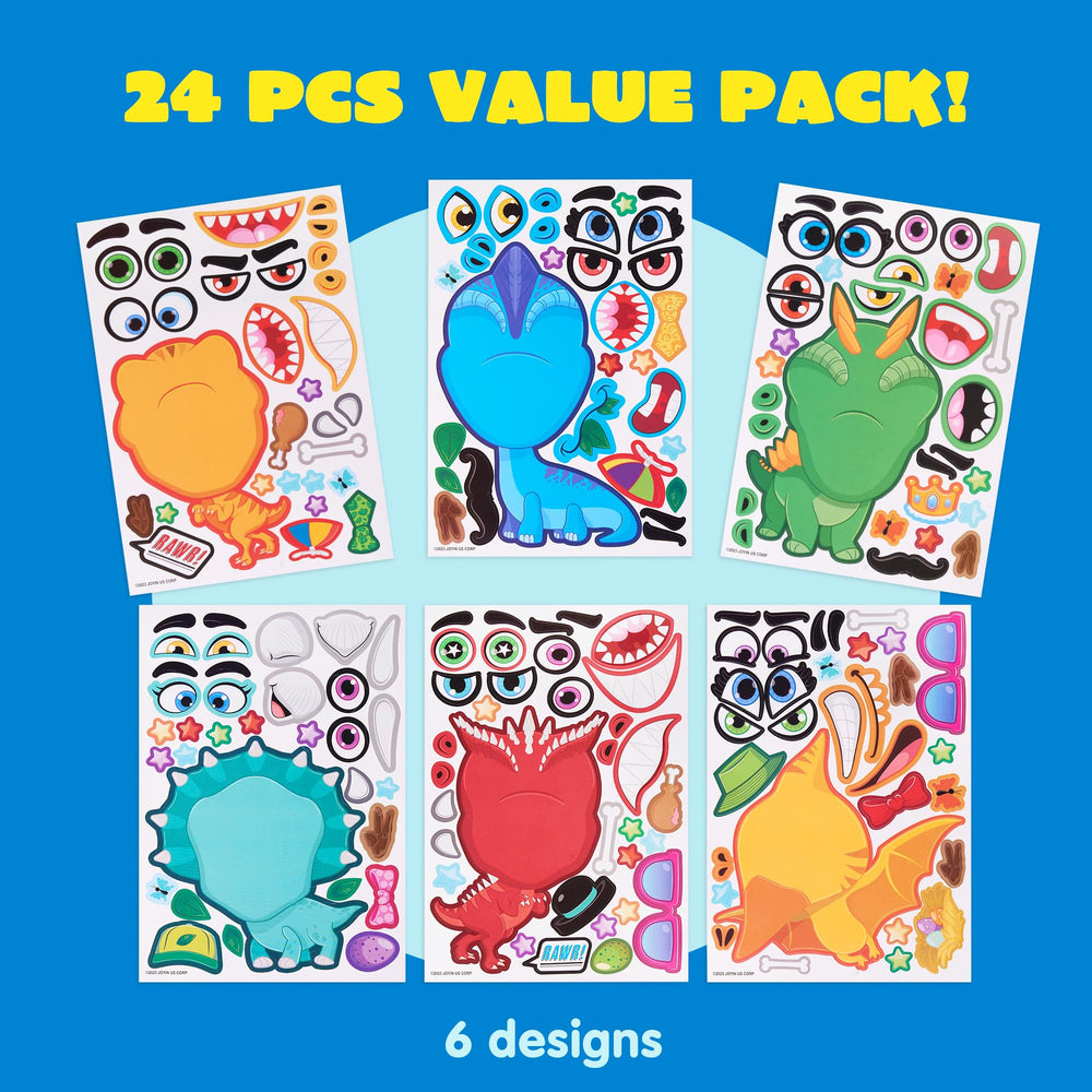 JOYIN dinosaur face stickers pack ideal for party favors and classroom rewards.