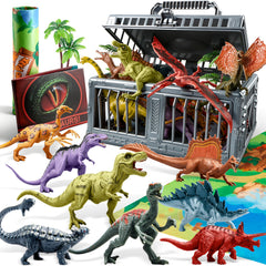 JOYIN dinosaur toys with cage and mat for imaginative toddler play.