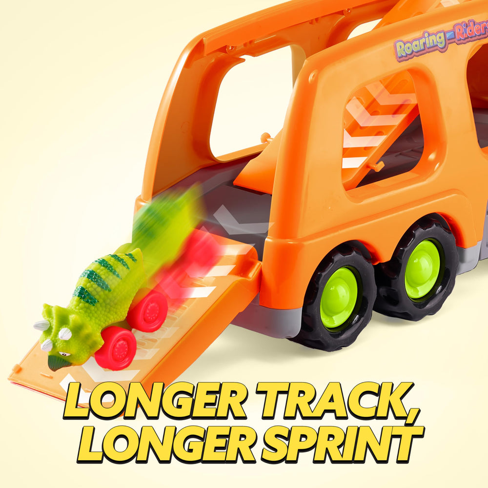 JOYIN dinosaur truck head with music, siren, and control buttons for play.