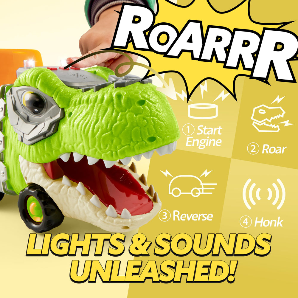 JOYIN dinosaur truck with LED lights in front grill for visual drama.