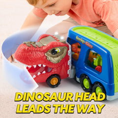 JOYIN Dinosaur Truck Toy two decks keep cars organized after play.