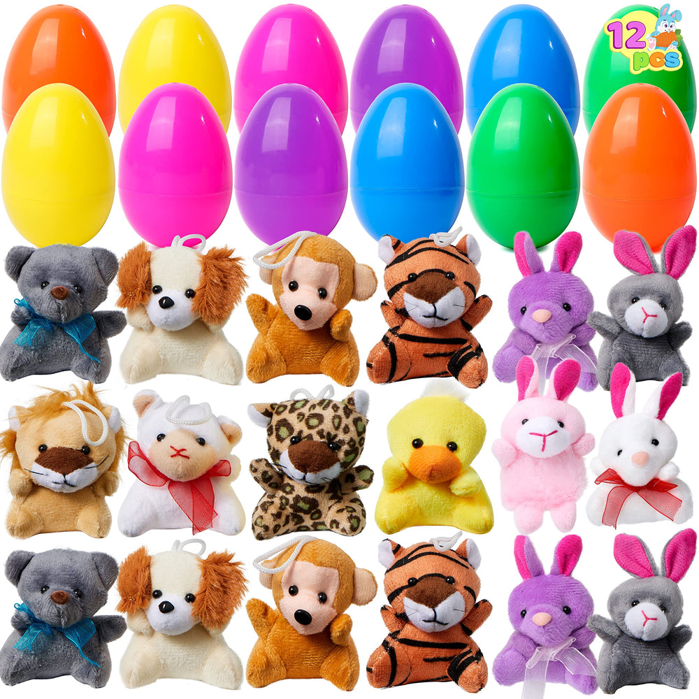 JOYIN mini plush eggs with colorful animal toys for kids' Easter egg hunts.