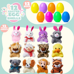 JOYIN Easter eggs filled with soft plush animals in bright colors for party favors.