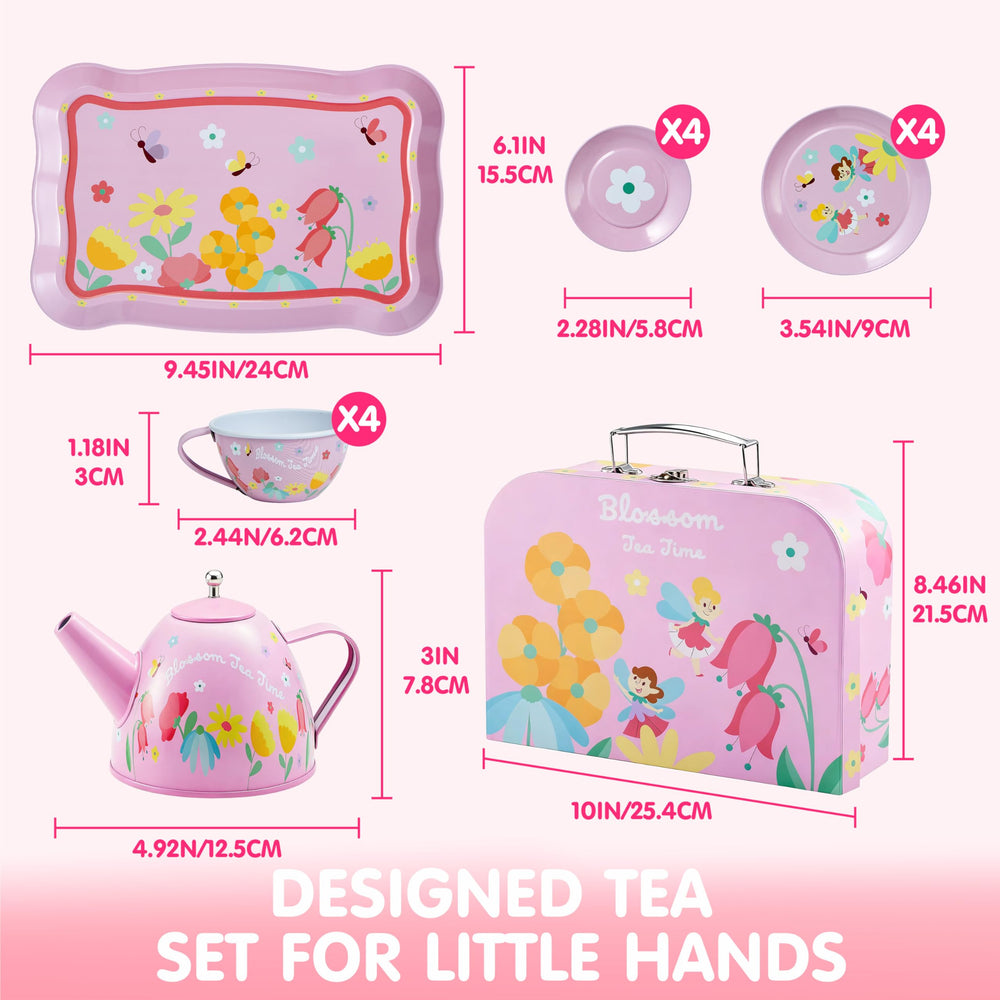 JOYIN Fairy Blossom Tea Set carrying case keeps everything organized for on-the-go play