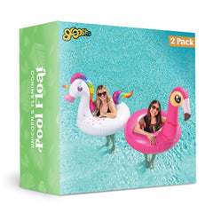 JOYIN two-pack flamingo and unicorn floats ready for family fun.