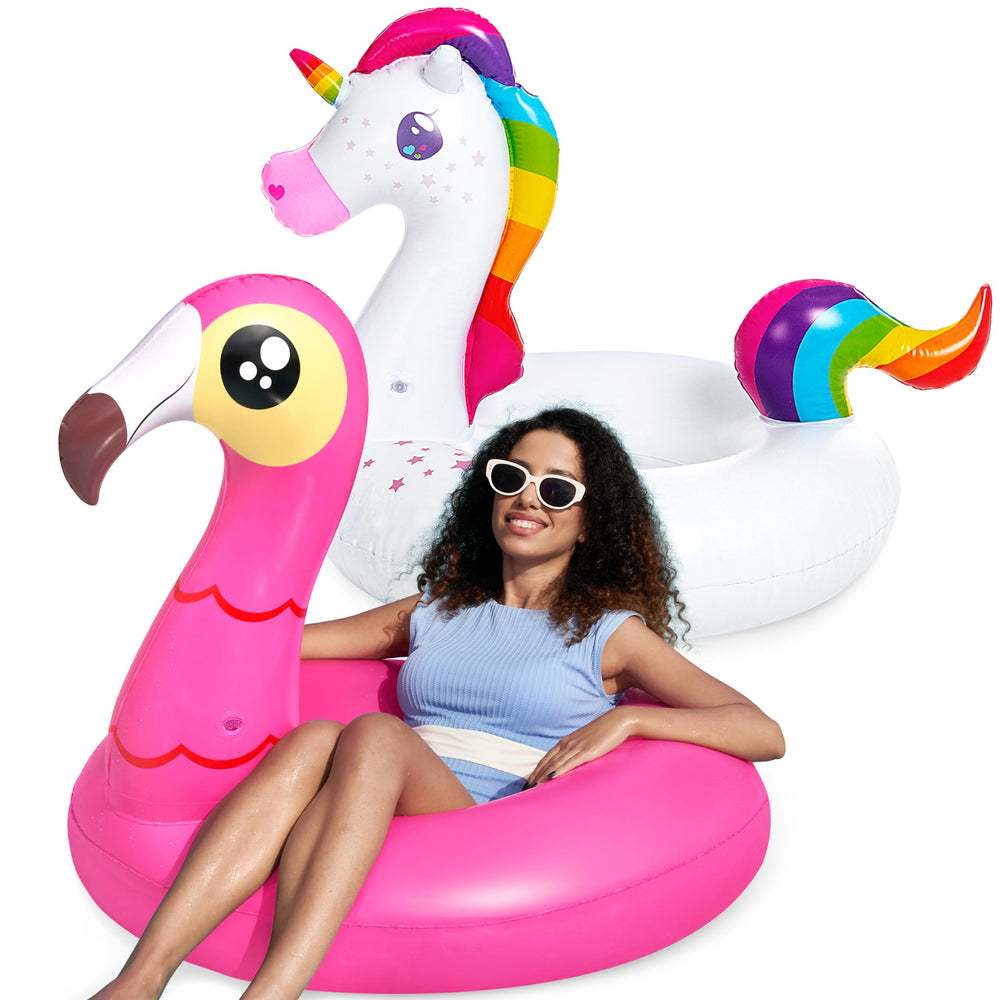 JOYIN flamingo pool float for relaxing pool lounging and festive photos.