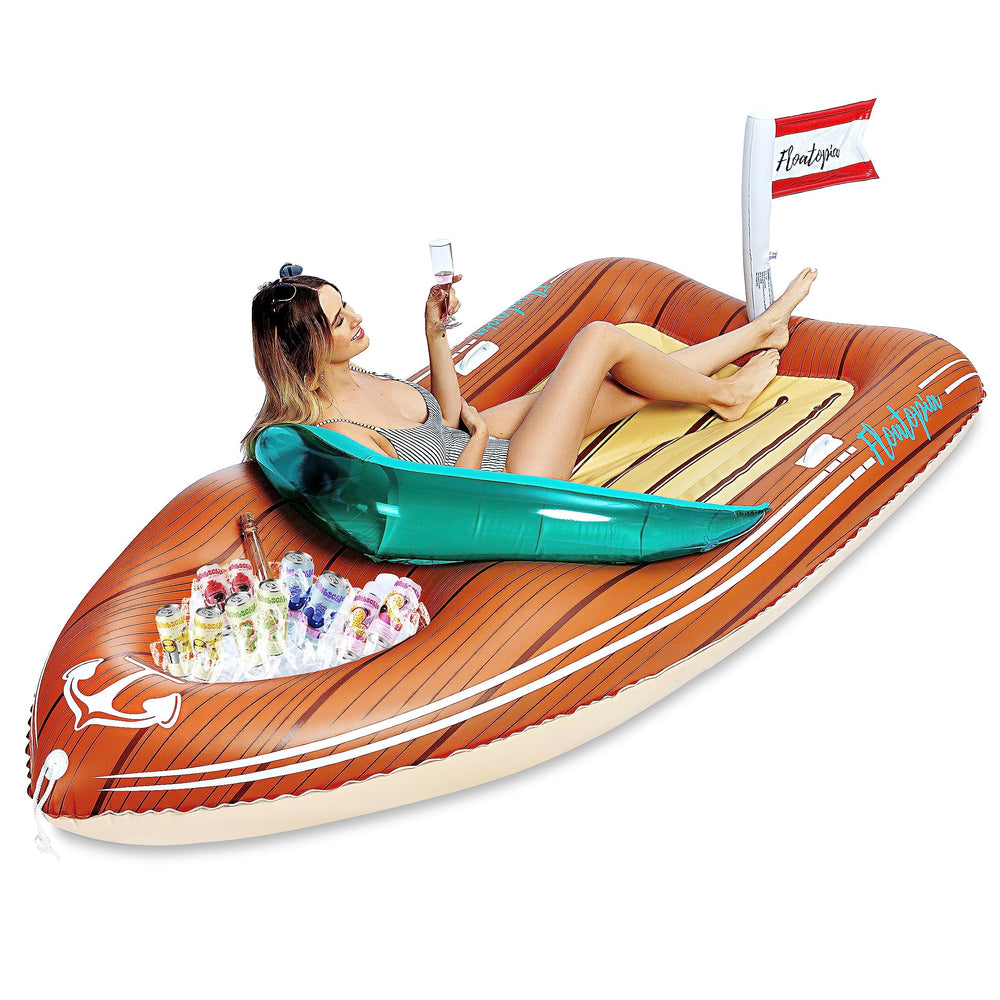 JOYIN giant boat pool float with cooler, ideal for two relaxing in water