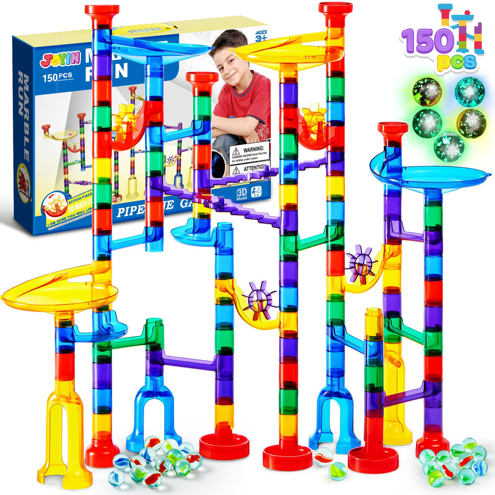 JOYIN glowing marble run set box front, ideal gift-ready packaging and easy setup.
