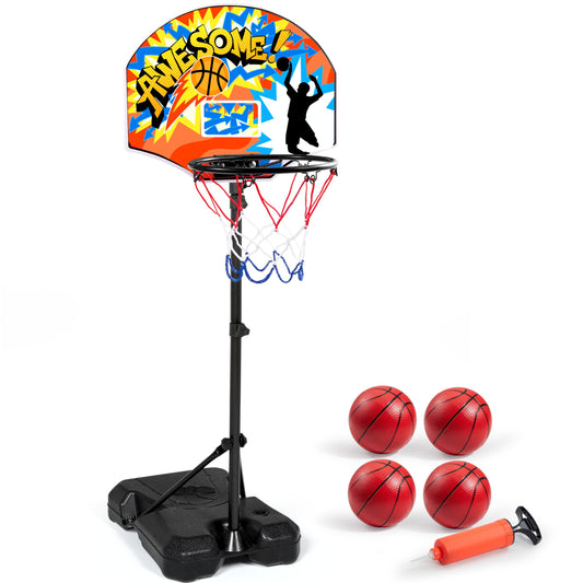 JOYIN indoor basketball hoop with stand shows quick setup for kids' play.