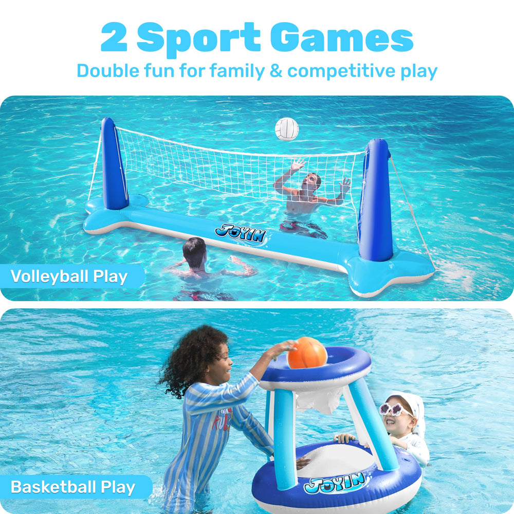 JOYIN inflatable basketball hoop ready for poolside shoots and games.