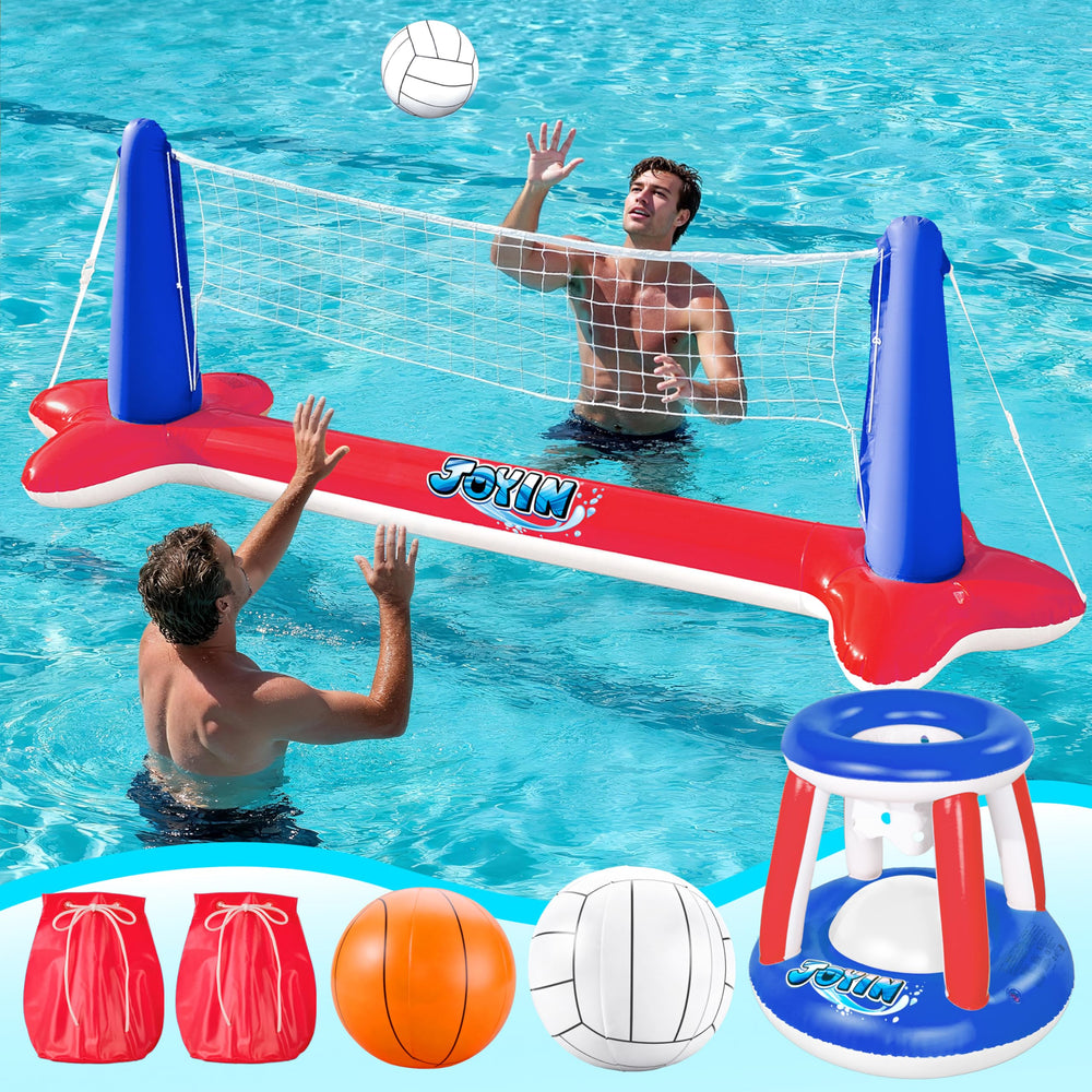 JOYIN inflatable volleyball court setup ready for poolside fun and friendly competition.