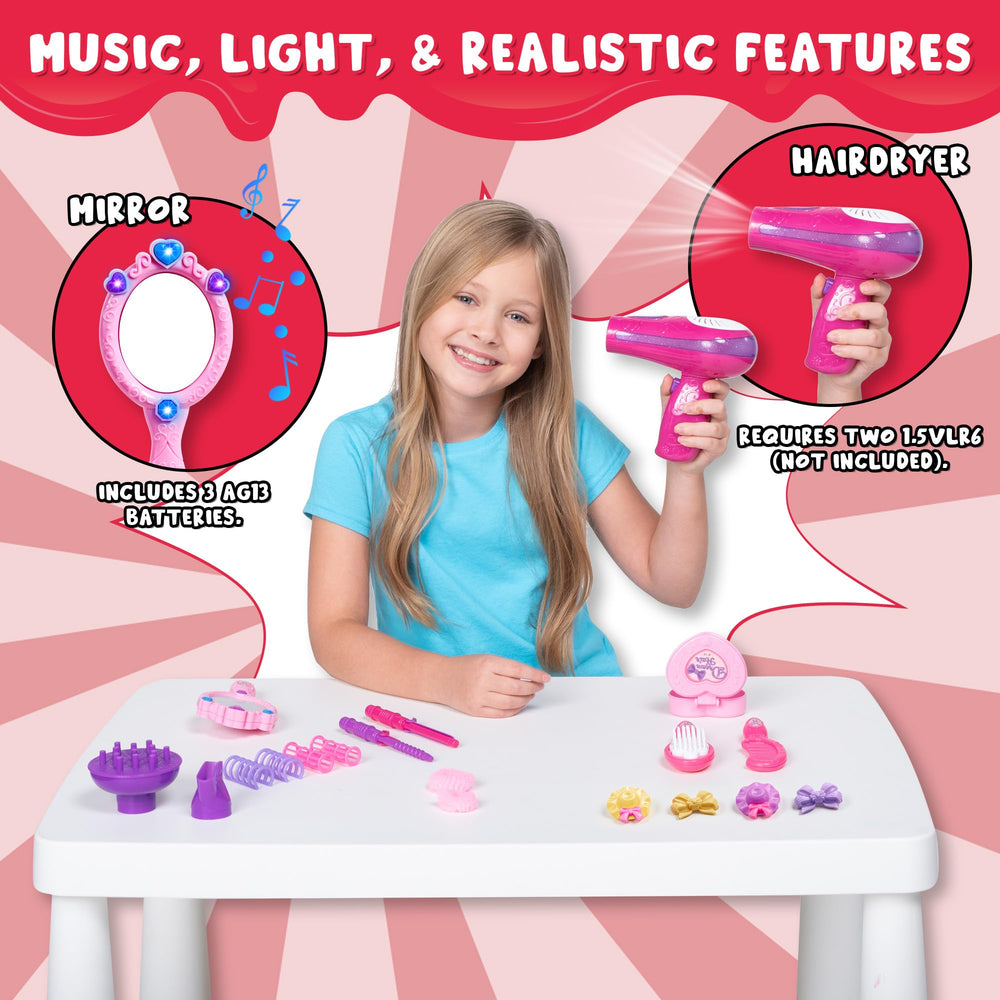 JOYIN Interactive pink beauty mirror adds sound and reflection for authentic salon play.