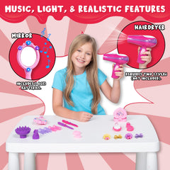 JOYIN Interactive pink beauty mirror adds sound and reflection for authentic salon play.